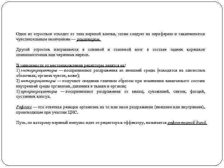 Один из отростков отходит от тела нервной клетки, затем следует на периферию и заканчивается