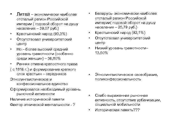  • Литва – экономически наиболее отсталый регион Российской империи ( годовой оборот на