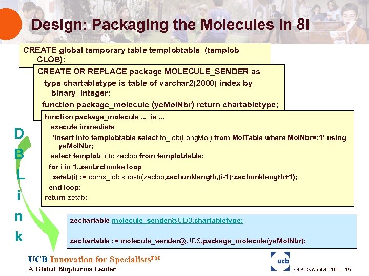 Design: Packaging the Molecules in 8 i CREATE global temporary table templobtable (templob CLOB);