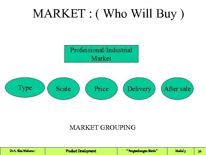MARKET : ( Who Will Buy ) Professional/Industrial Market Type Scale Price Delivery After