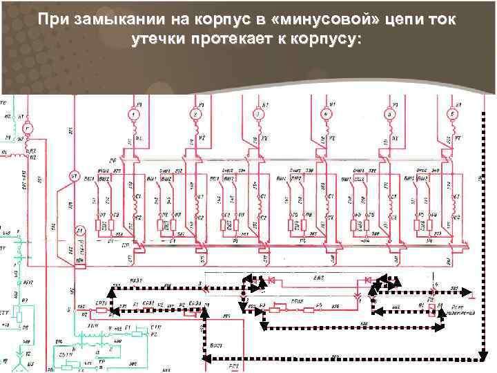 При замыкании на корпус в «минусовой» цепи ток утечки протекает к корпусу: 