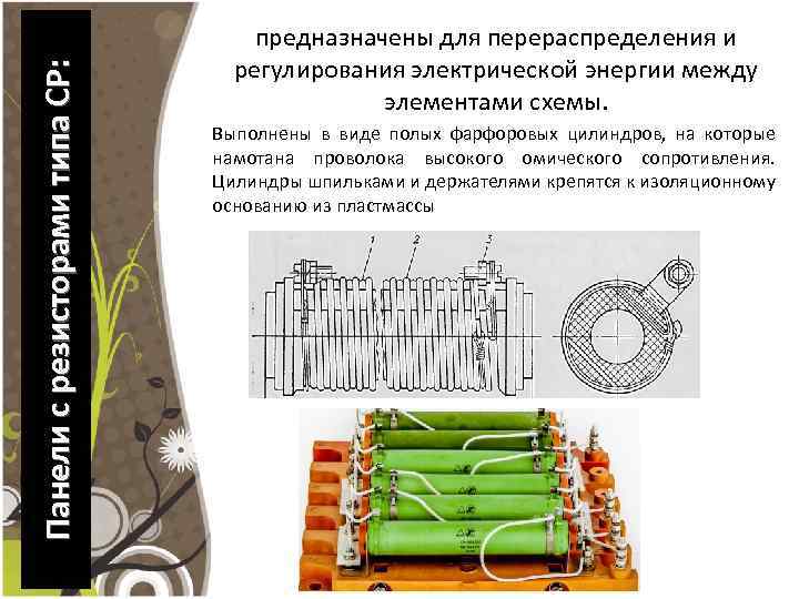 Панели с резисторами типа СР: предназначены для перераспределения и регулирования электрической энергии между элементами