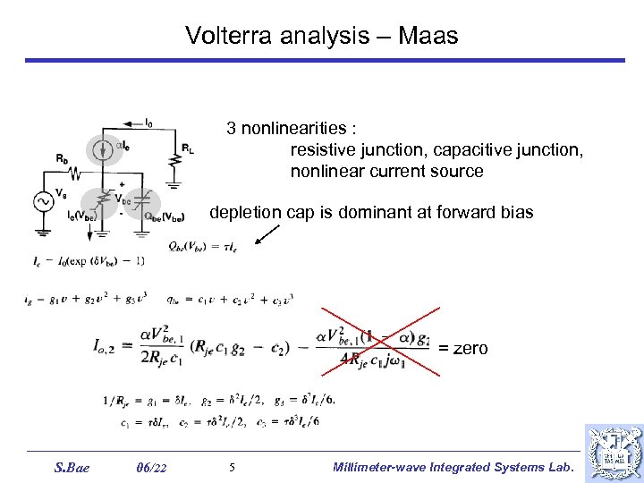 Volterra analysis – Maas 3 nonlinearities : resistive junction, capacitive junction, nonlinear current source