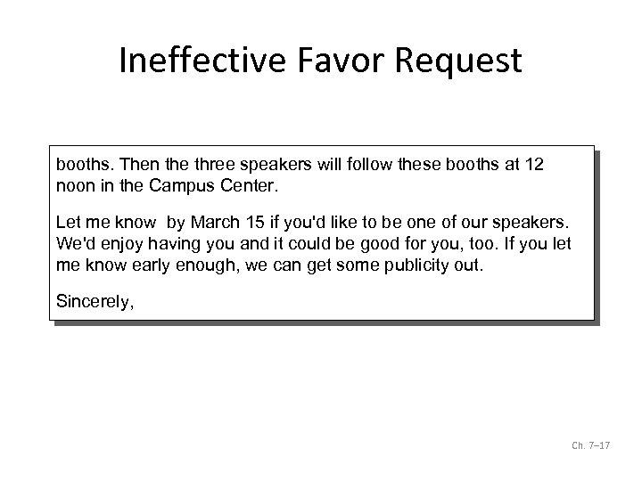 Ineffective Favor Request booths. Then the three speakers will follow these booths at 12