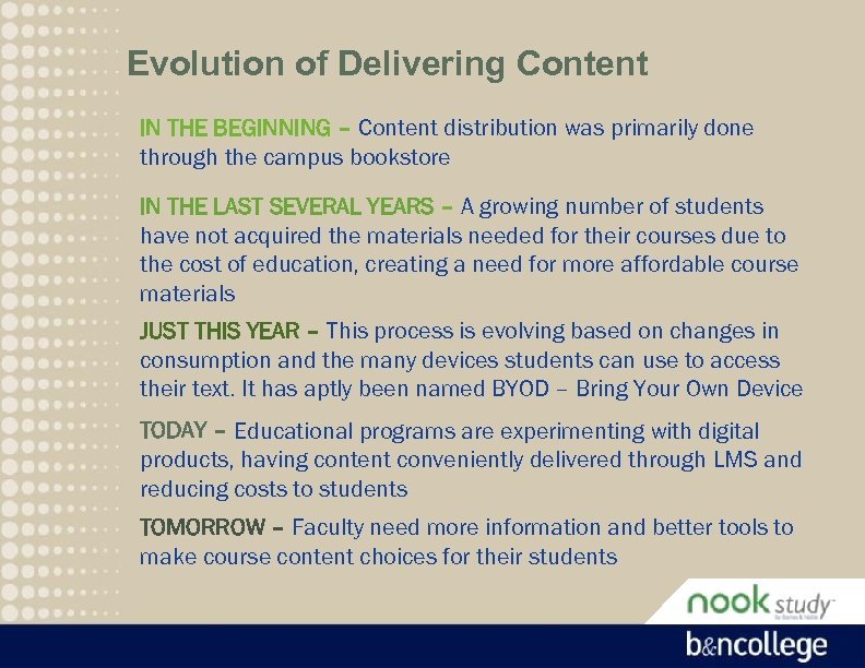 Evolution of Delivering Content IN THE BEGINNING – Content distribution was primarily done through