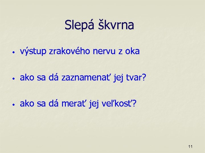 Slepá škvrna • výstup zrakového nervu z oka • ako sa dá zaznamenať jej