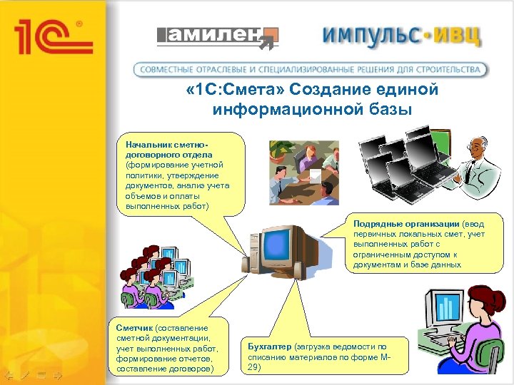  « 1 С: Смета» Создание единой информационной базы Начальник сметнодоговорного отдела (формирование учетной