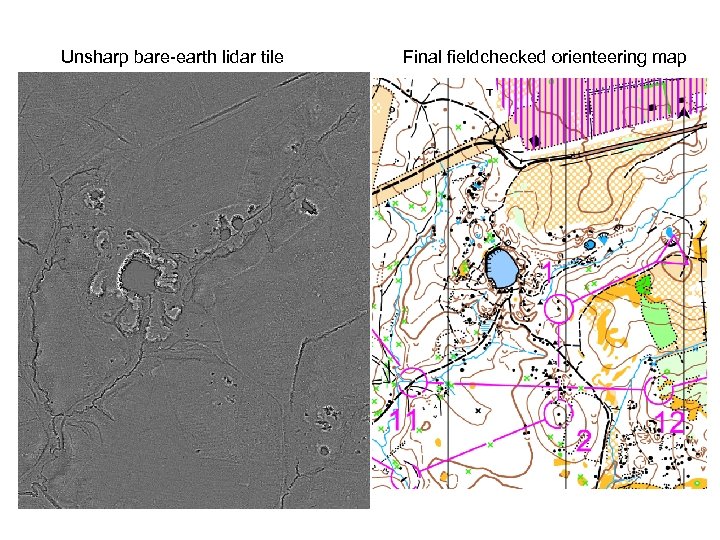 Unsharp bare-earth lidar tile Final fieldchecked orienteering map 