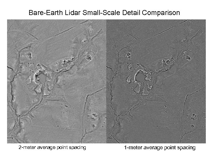 Bare-Earth Lidar Small-Scale Detail Comparison 2 -meter average point spacing 1 -meter average point
