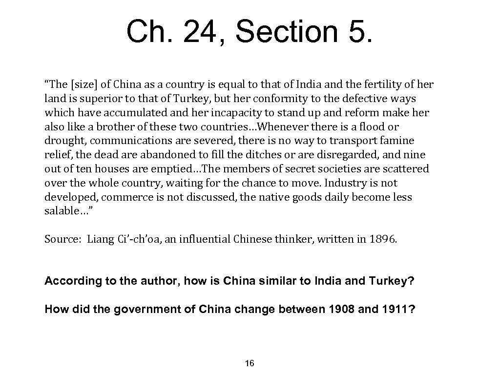 Ch. 24, Section 5. “The [size] of China as a country is equal to