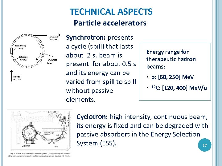 TECHNICAL ASPECTS Particle accelerators Synchrotron: presents a cycle (spill) that lasts about 2 s,