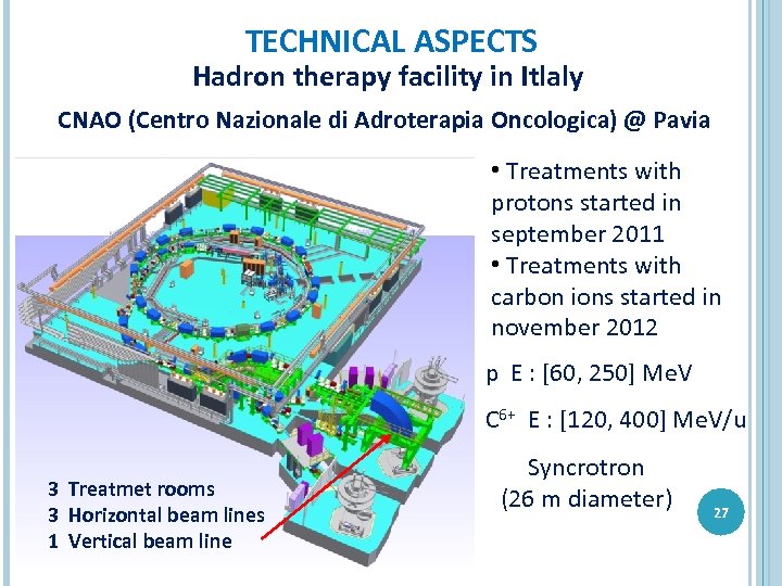 TECHNICAL ASPECTS Hadron therapy facility in Itlaly CNAO (Centro Nazionale di Adroterapia Oncologica) @