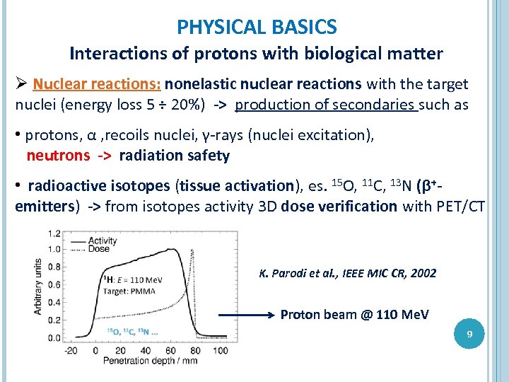 PHYSICAL BASICS Interactions of protons with biological matter Ø Nuclear reactions: nonelastic nuclear reactions