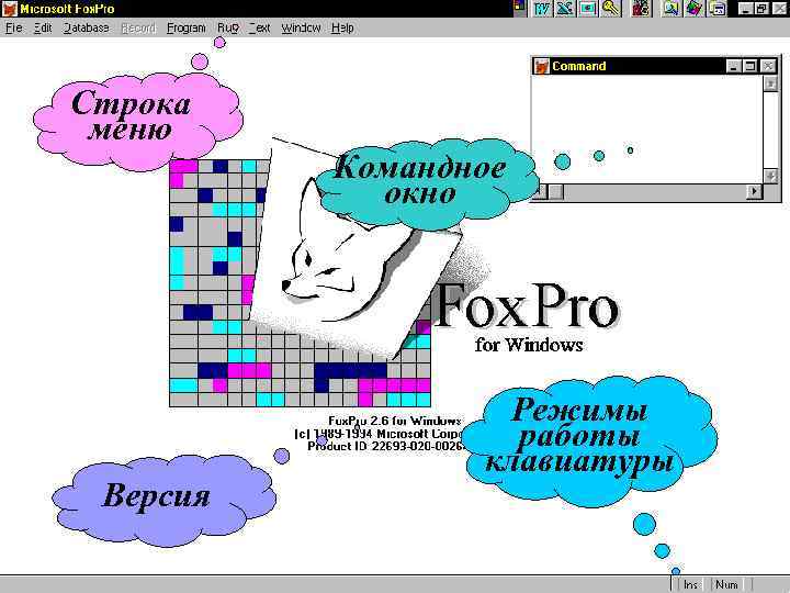 Строка меню Версия Командное окно Режимы работы клавиатуры 