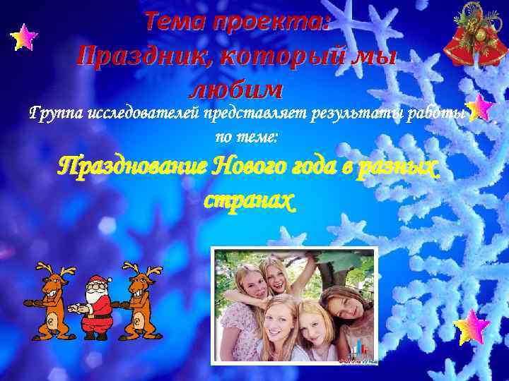 Тема проекта: Праздник, который мы любим Группа исследователей представляет результаты работы по теме: Празднование