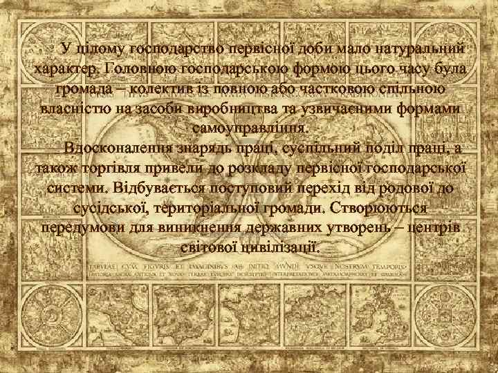 У цілому господарство первісної доби мало натуральний характер. Головною господарською формою цього часу була