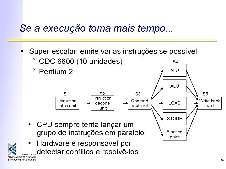 Se a execução toma mais tempo. . . • Super-escalar: emite várias instruções se