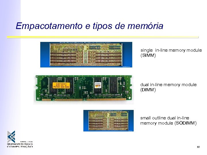 Empacotamento e tipos de memória single in-line memory module (SIMM) dual in-line memory module