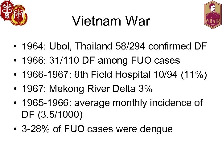 Vietnam War • • • 1964: Ubol, Thailand 58/294 confirmed DF 1966: 31/110 DF