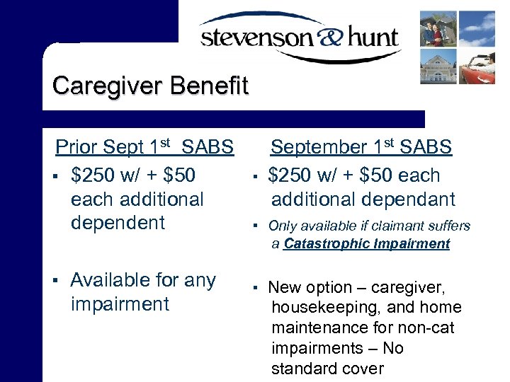 Caregiver Benefit Prior Sept 1 st SABS September 1 st SABS § $250 w/