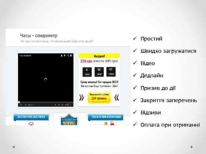 ü Простий ü Швидко загружатися ü Відео ü Дедлайн ü Призив до дії ü