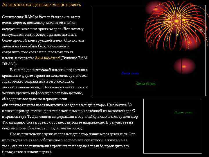 Асинхронная динамическая память b b’ Vsupply Статическая RAM работает быстро, но стоит очень дорого,