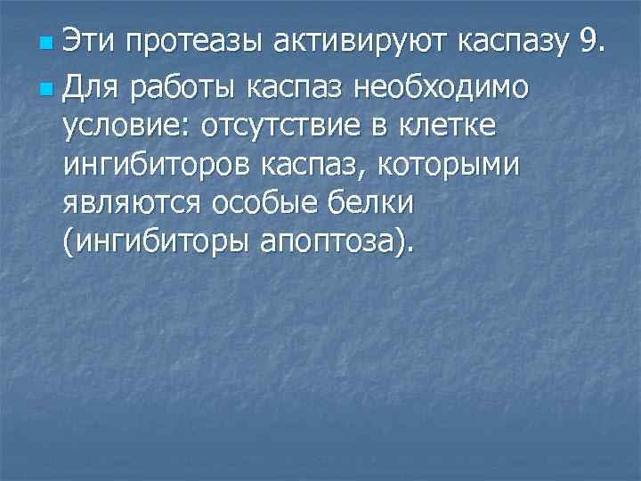 Эти протеазы активируют каспазу 9. n Для работы каспаз необходимо условие: отсутствие в клетке