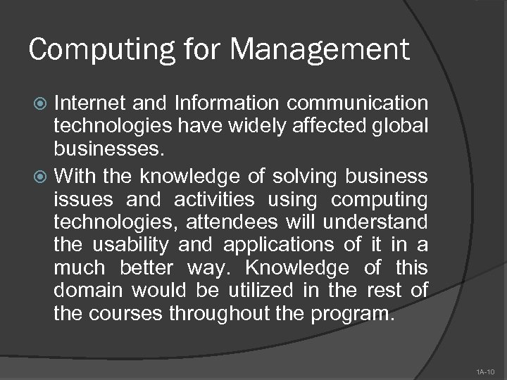 Computing for Management Internet and Information communication technologies have widely affected global businesses. With