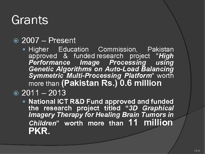 Grants 2007 – Present Higher Education Commission, Pakistan approved & funded research project 