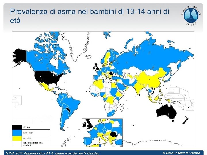 Prevalenza di asma nei bambini di 13 -14 anni di età © R Beasley