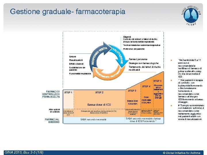 Gestione graduale- farmacoterapia Diagnosi Controllo dei sintomi e fattori di rischio (incluso la funzionalità