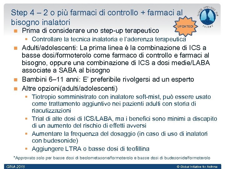 Step 4 – 2 o più farmaci di controllo + farmaci al bisogno inalatori