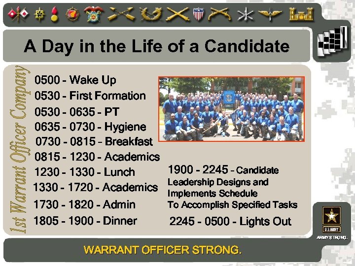 A Day in the Life of a Candidate 0500 - Wake Up 0530 -