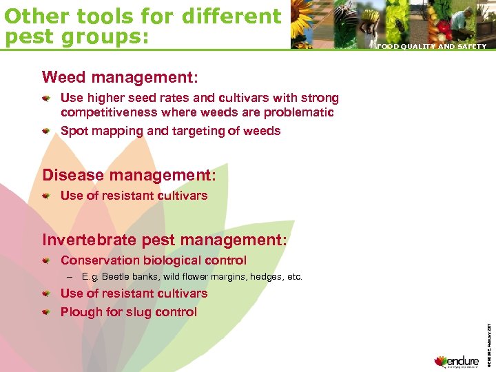 Other tools for different pest groups: FOOD QUALITY AND SAFETY Weed management: Use higher