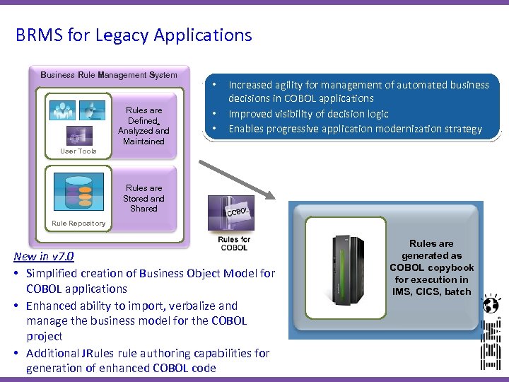 BRMS for Legacy Applications Business Rule Management System Rules are Defined, Analyzed and Maintained