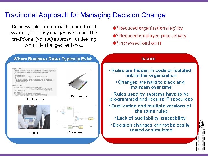 Traditional Approach for Managing Decision Change Business rules are crucial to operational systems, and