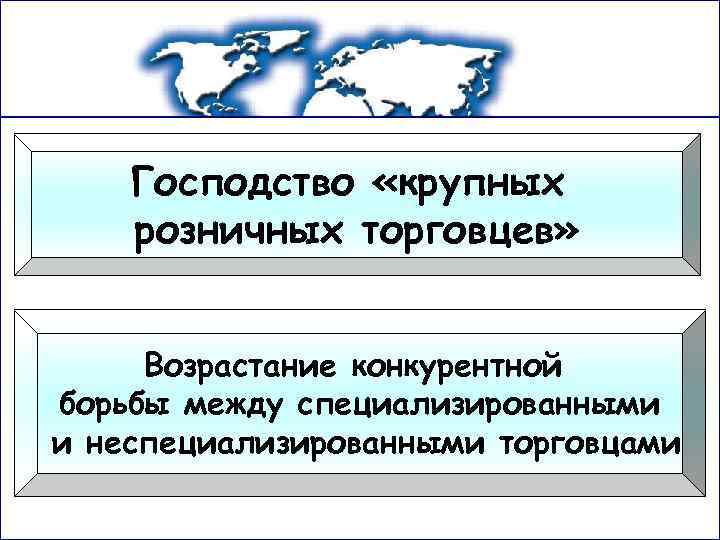 Господство «крупных розничных торговцев» Возрастание конкурентной борьбы между специализированными и неспециализированными торговцами 