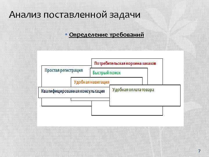 Анализ поставленной задачи • Определение требований 7 
