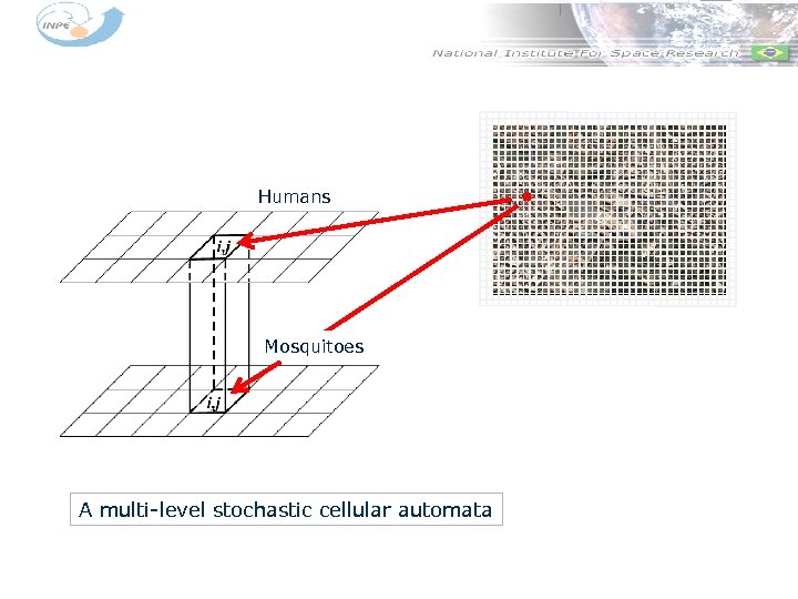 Humans Mosquitoes A multi-level stochastic cellular automata 