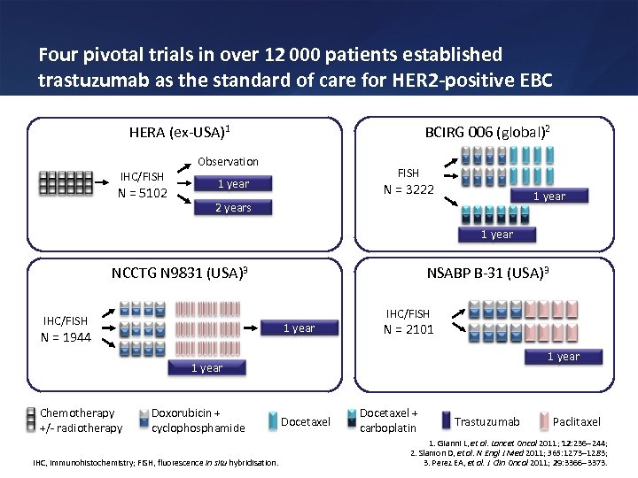 Four pivotal trials in over 12 000 patients established trastuzumab as the standard of