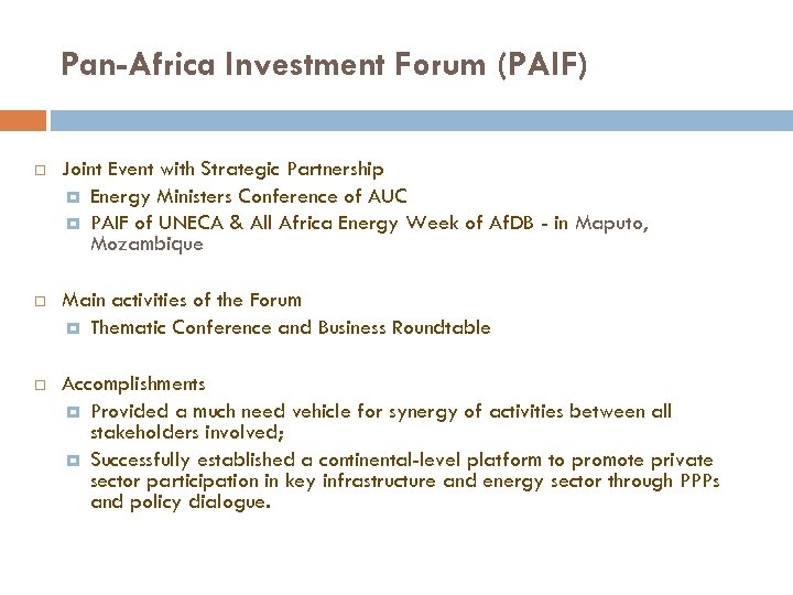 Pan-Africa Investment Forum (PAIF) Joint Event with Strategic Partnership Energy Ministers Conference of AUC