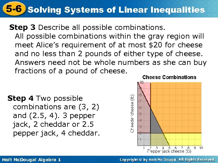 5 -6 Solving Systems of Linear Inequalities Step 3 Describe all possible combinations. All
