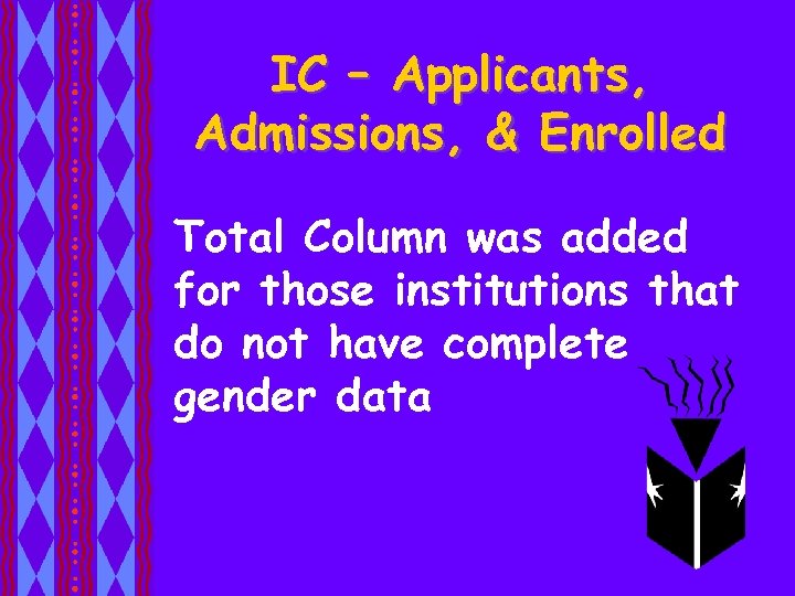 IC – Applicants, Admissions, & Enrolled Total Column was added for those institutions that
