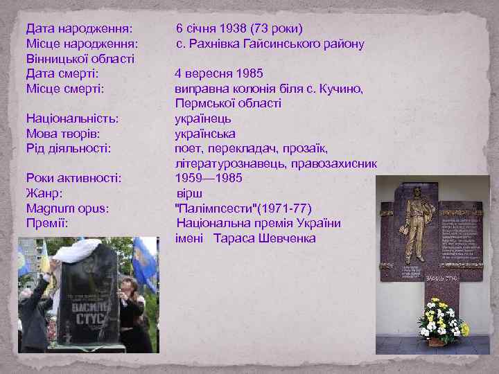 Дата народження: Місце народження: Вінницької області Дата смерті: Місце смерті: Національність: Мова творів: Рід