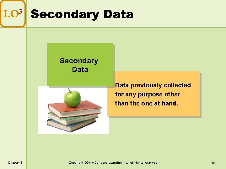 LO 3 Secondary Data previously collected for any purpose other than the one at