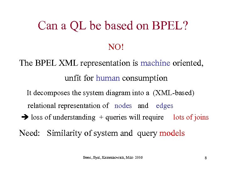 Can a QL be based on BPEL? NO! The BPEL XML representation is machine