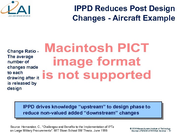 IPPD Reduces Post Design Changes - Aircraft Example Change Ratio The average number of