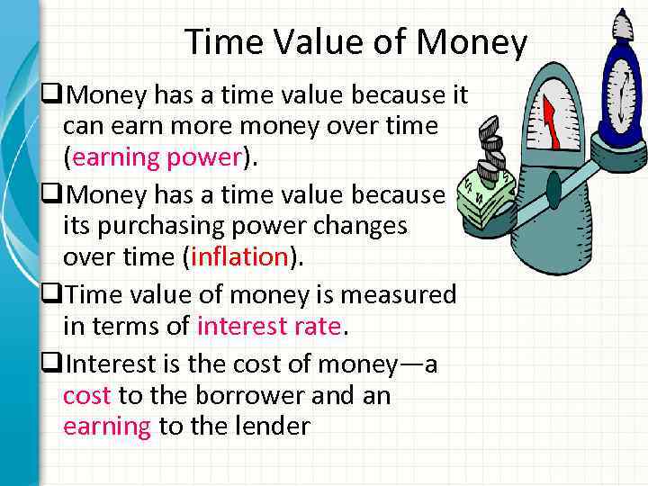 Time Value of Money q. Money has a time value because it can earn