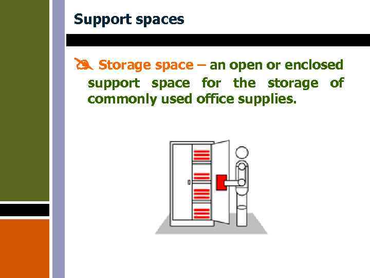 Support spaces Storage space – an open or enclosed support space for the storage
