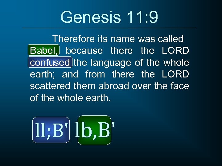 Genesis 11: 9 Therefore its name was called Babel, because there the LORD confused